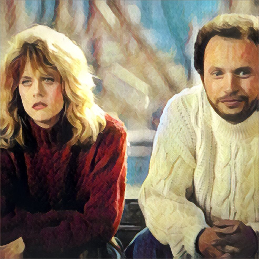 Sally Albright (Meg Ryan) with Harry Burns (Billy Crystal) in When Harry Met Sally. 